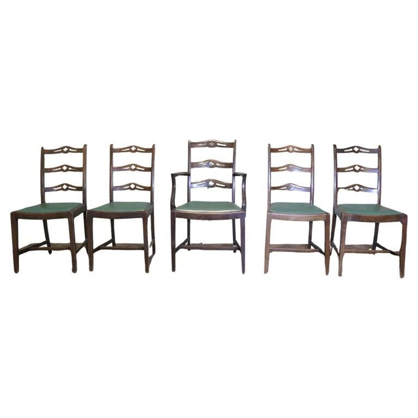 A Good Set Of 5 Wavy Ladder Back Dining Chairs