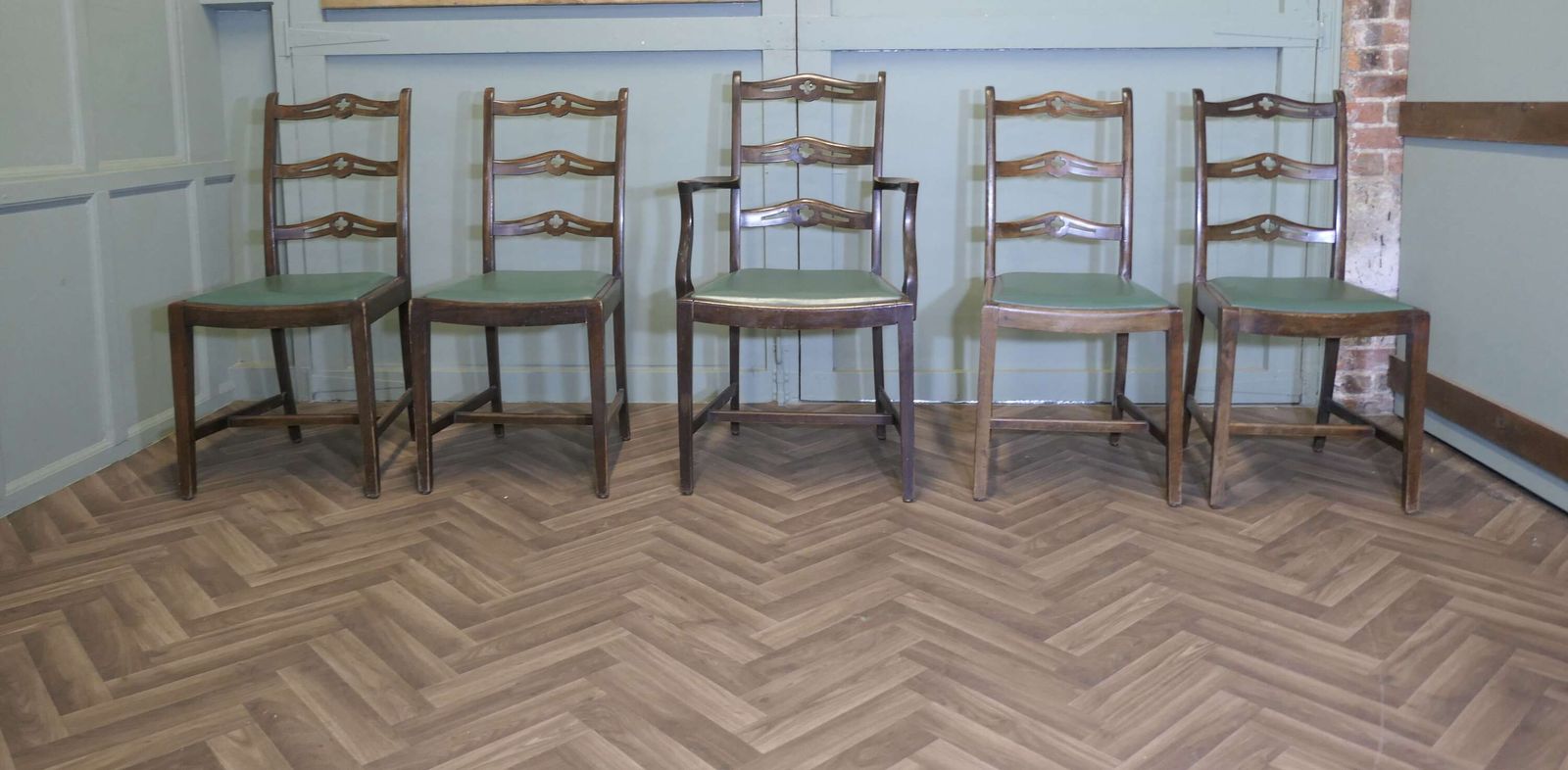 A Good Set Of 5 Wavy Ladder Back Dining Chairs photo furniture