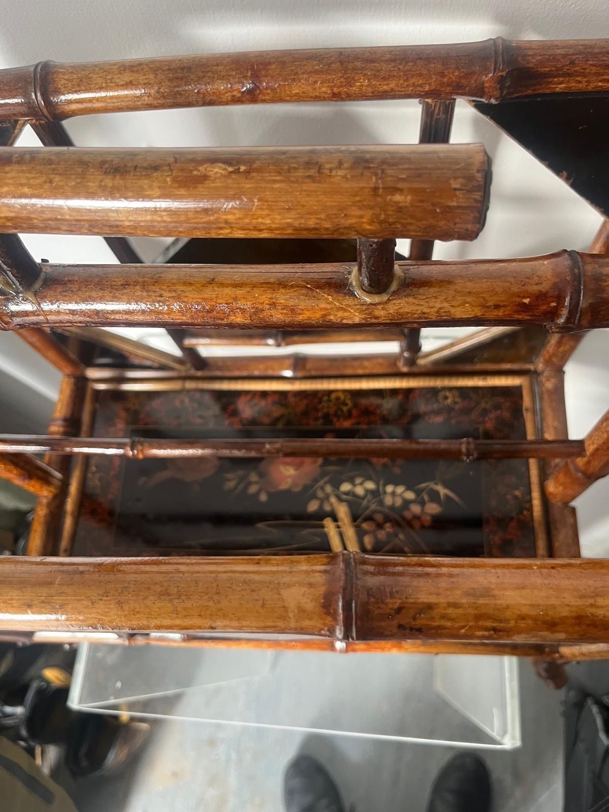 Antique Circa 1880 Aesthetic Movement Bamboo Carved Chinese Magazine Paper Rack photo vinterior