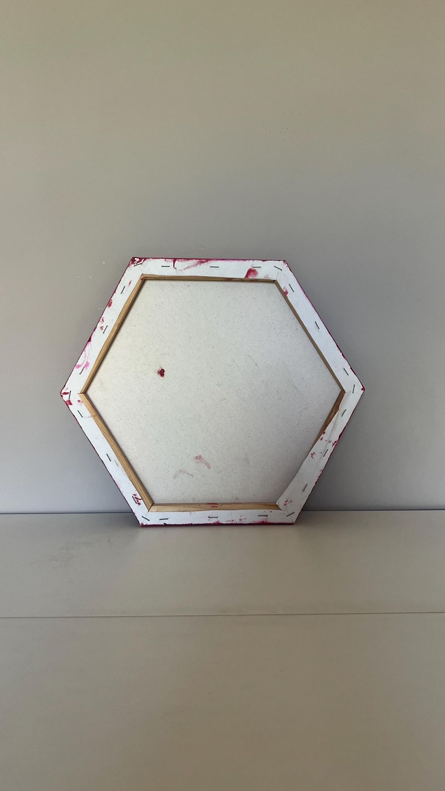 Contemporary Signed Floral Red Background Oil Painting On Unique Hexagonal Canvas photo vintage
