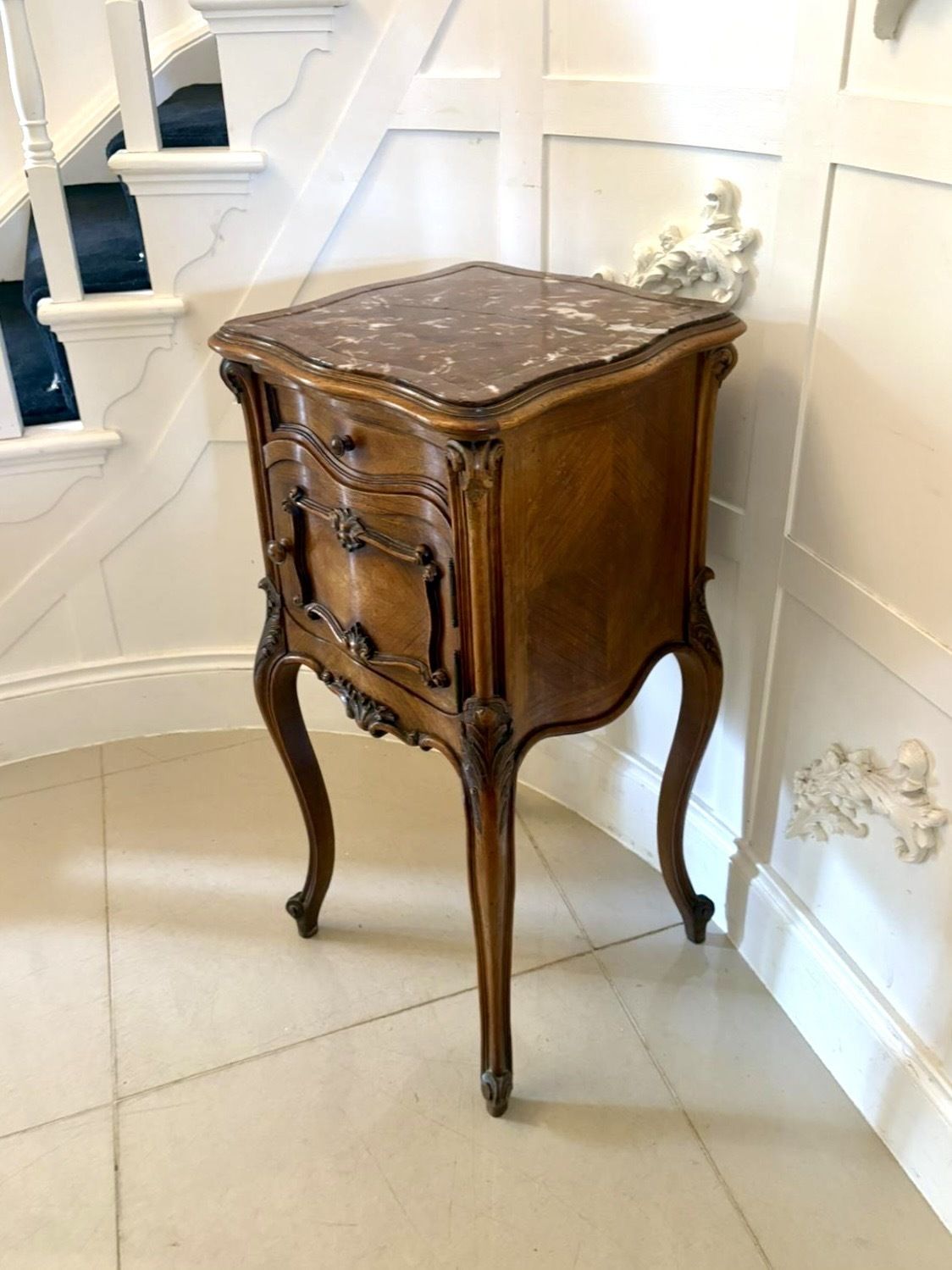 photo furniture Antique 19th Century Quality Carved Walnut French Bedside Cabinet