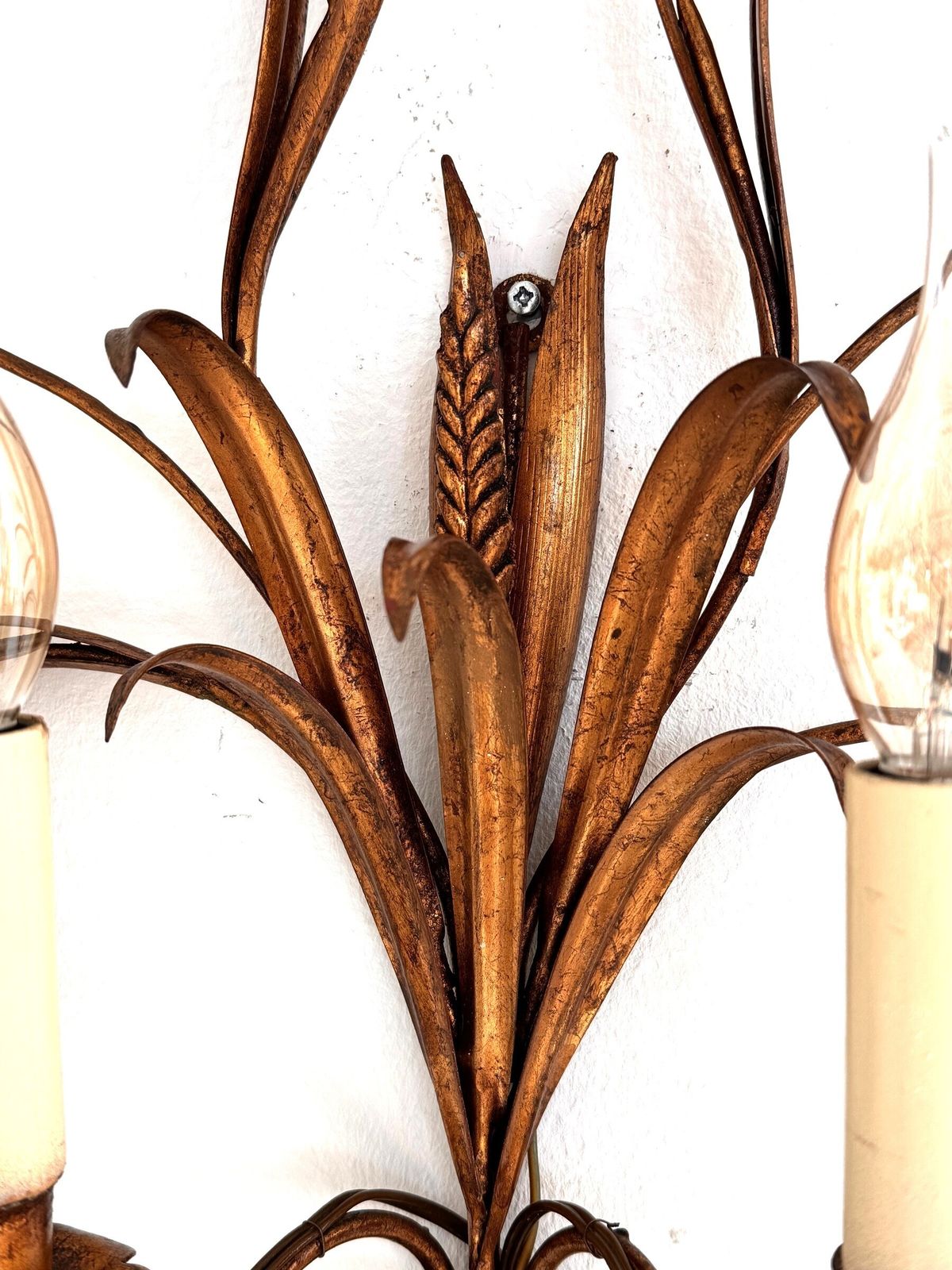 Pair Sheaf Of Wheat Sconces Hollywood Regency Gilt Metal By Hans Kögl, Italy 1960 photo for sale