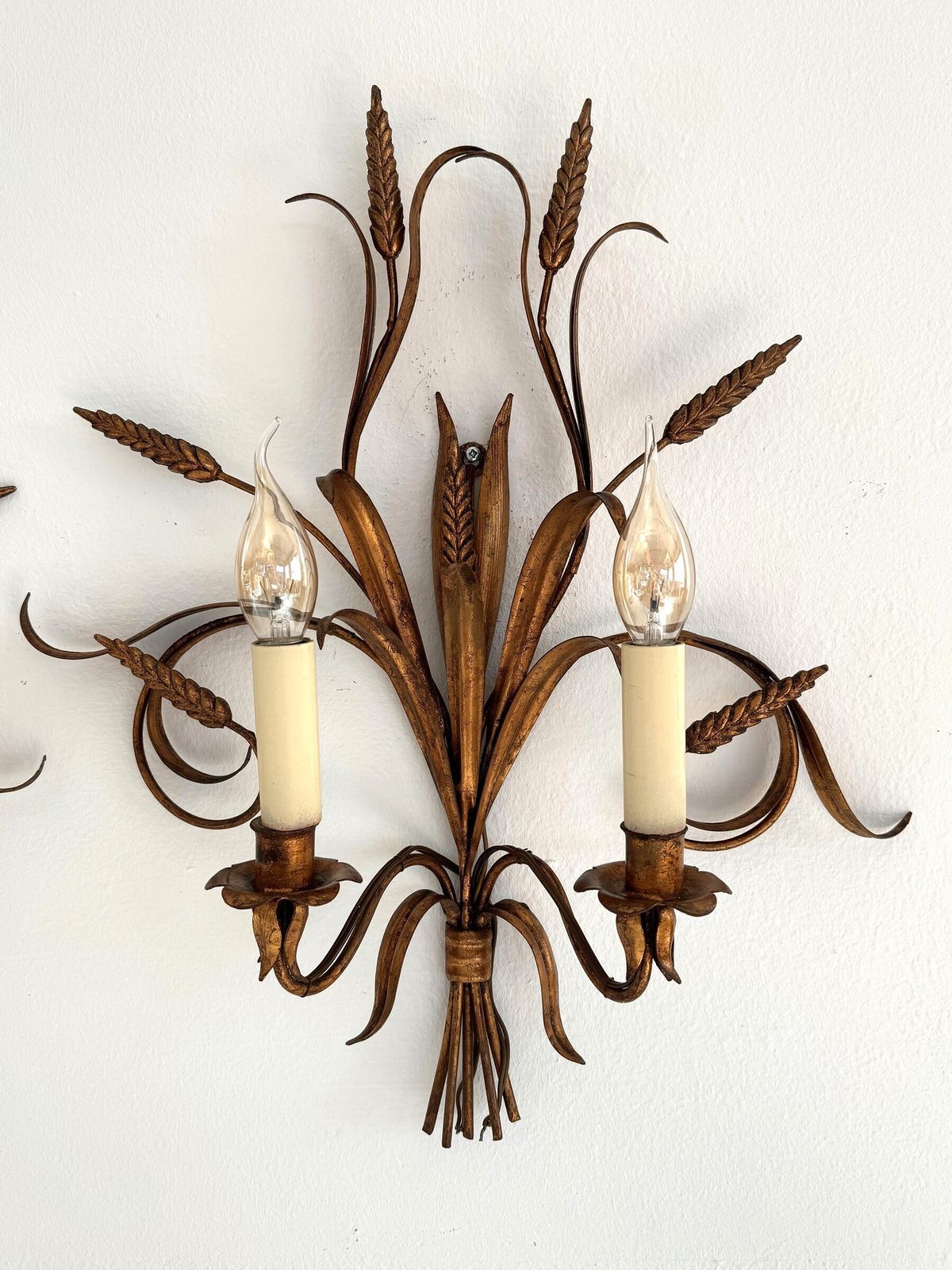 Pair Sheaf Of Wheat Sconces Hollywood Regency Gilt Metal By Hans Kögl, Italy 1960 photo 1300.0