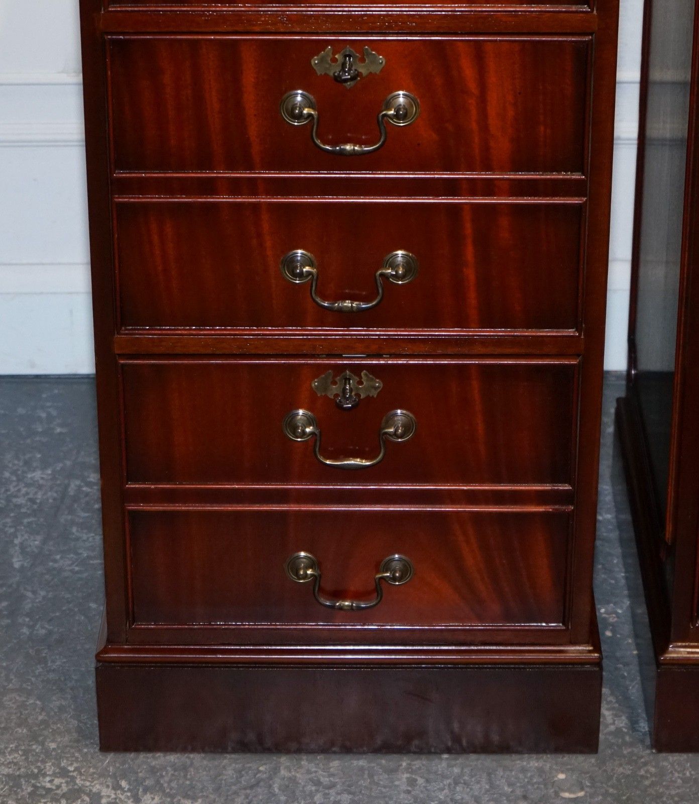 Pair Of Filling Cabinets Burgundy Leather Gold Embossed Top 3 Spacious Drawers photo buy