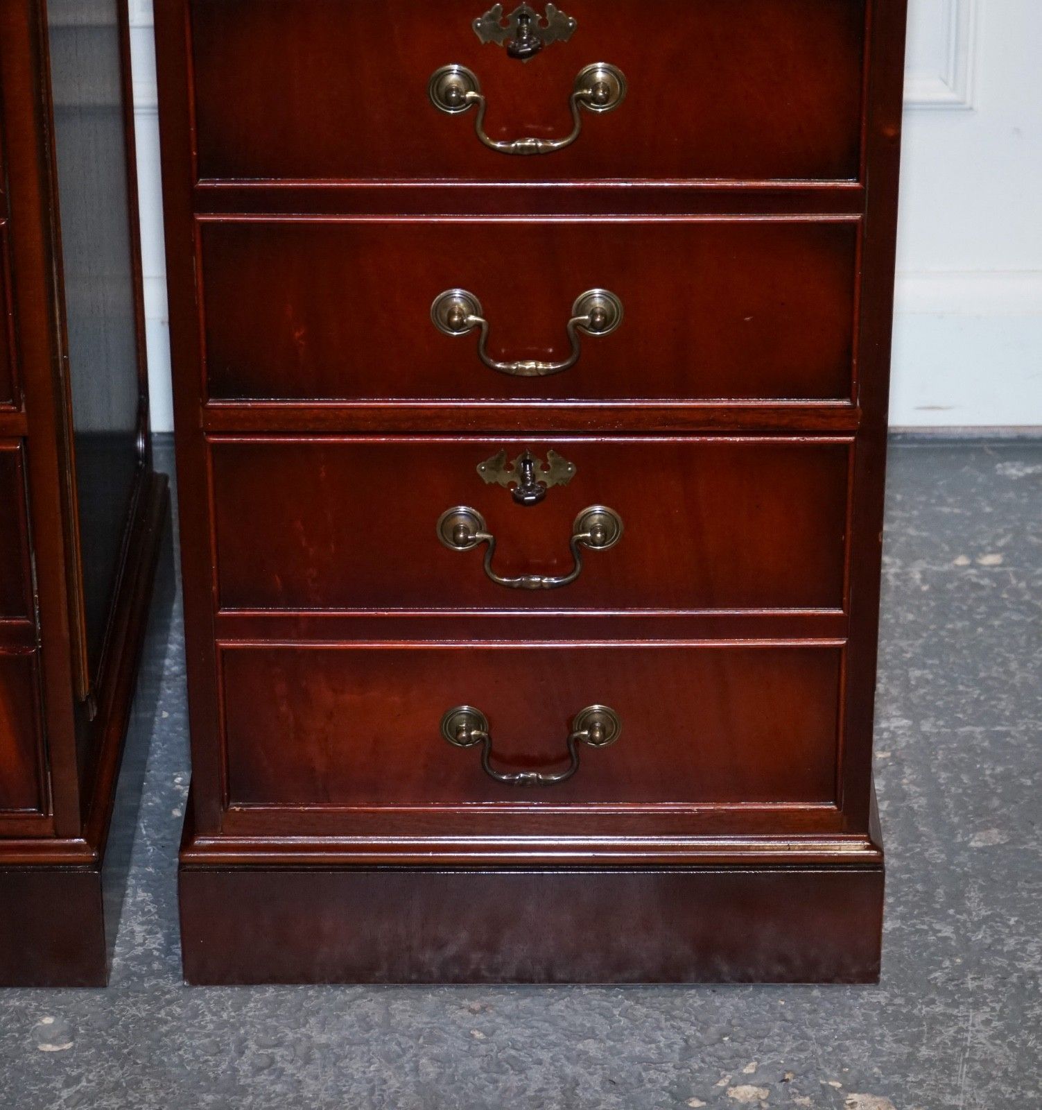 photo furniture Pair Of Filling Cabinets Burgundy Leather Gold Embossed Top 3 Spacious Drawers