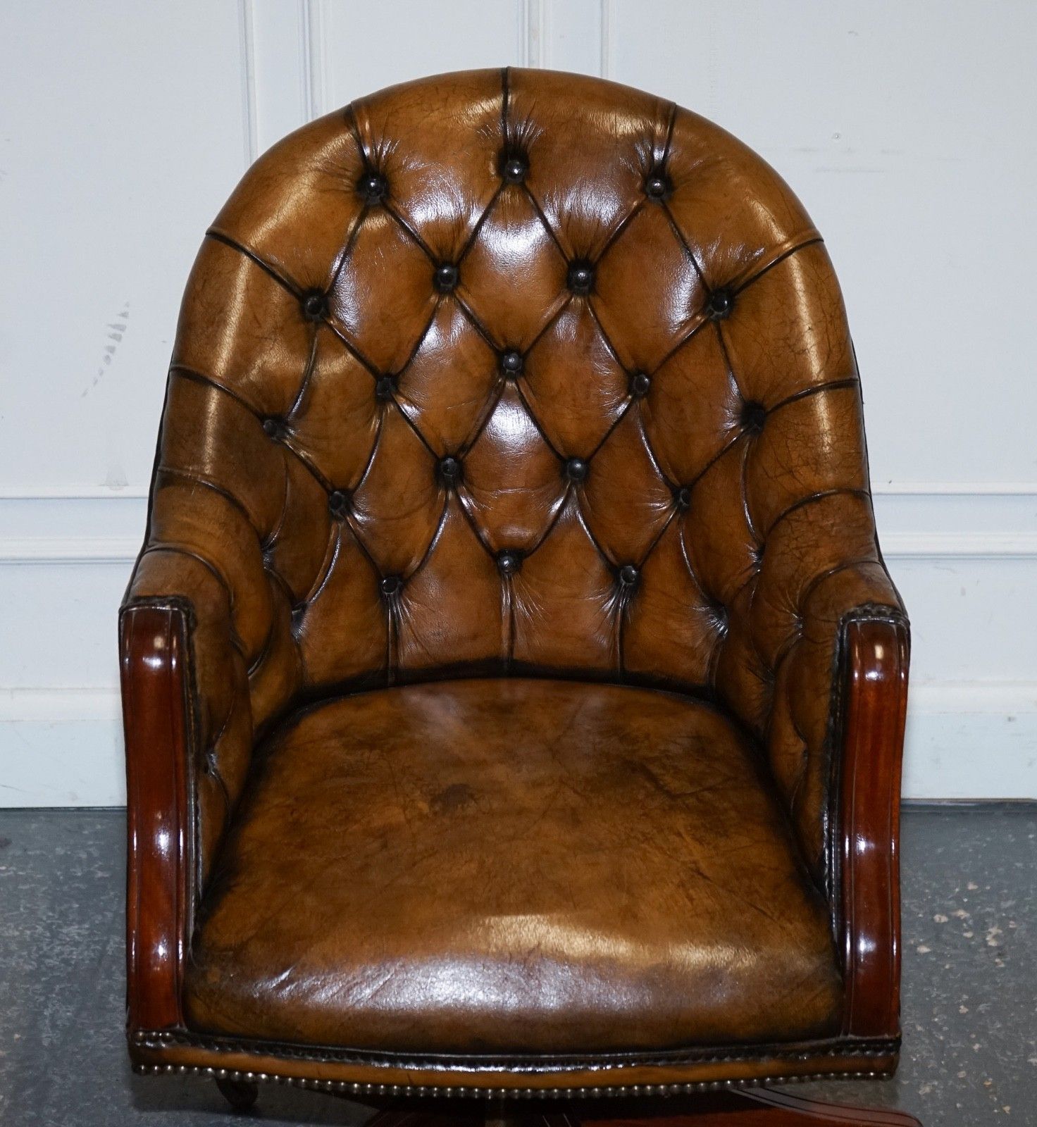 Antique Deep Buttoned Chesterfield Georgian Style Hand Dyed Leather Desk Chair photo 2450.0