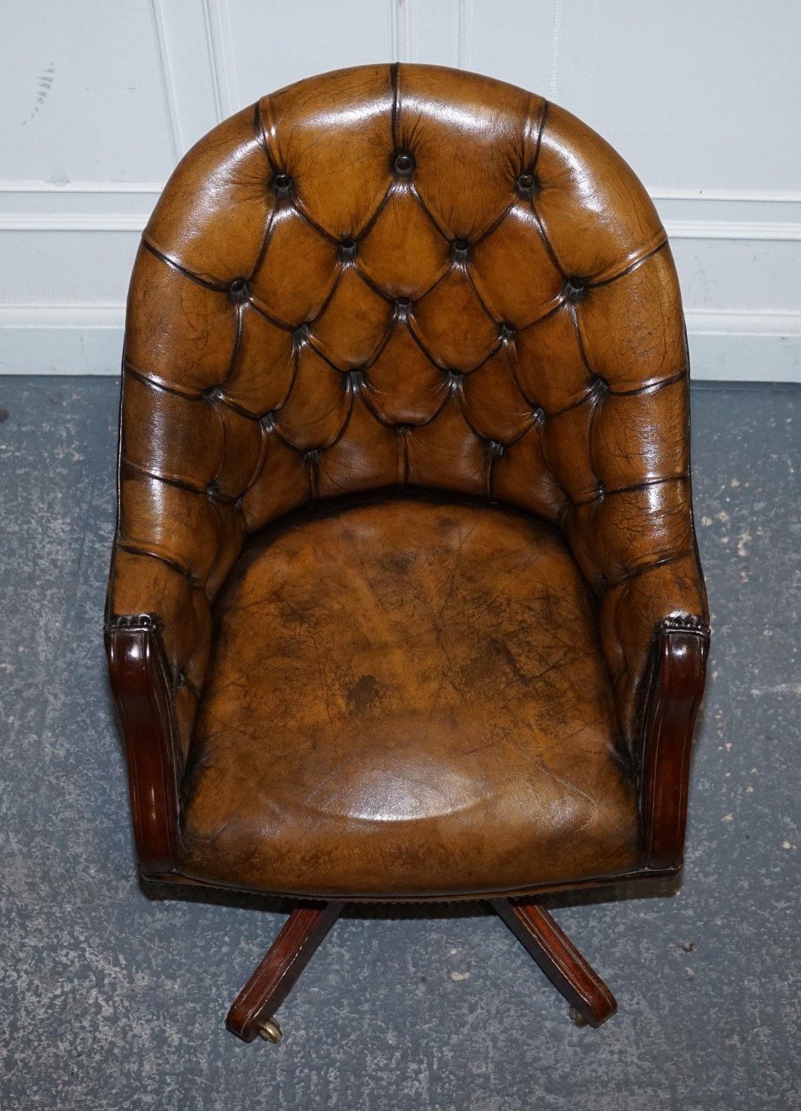 2450.0 Antique Deep Buttoned Chesterfield Georgian Style Hand Dyed Leather Desk Chair photo