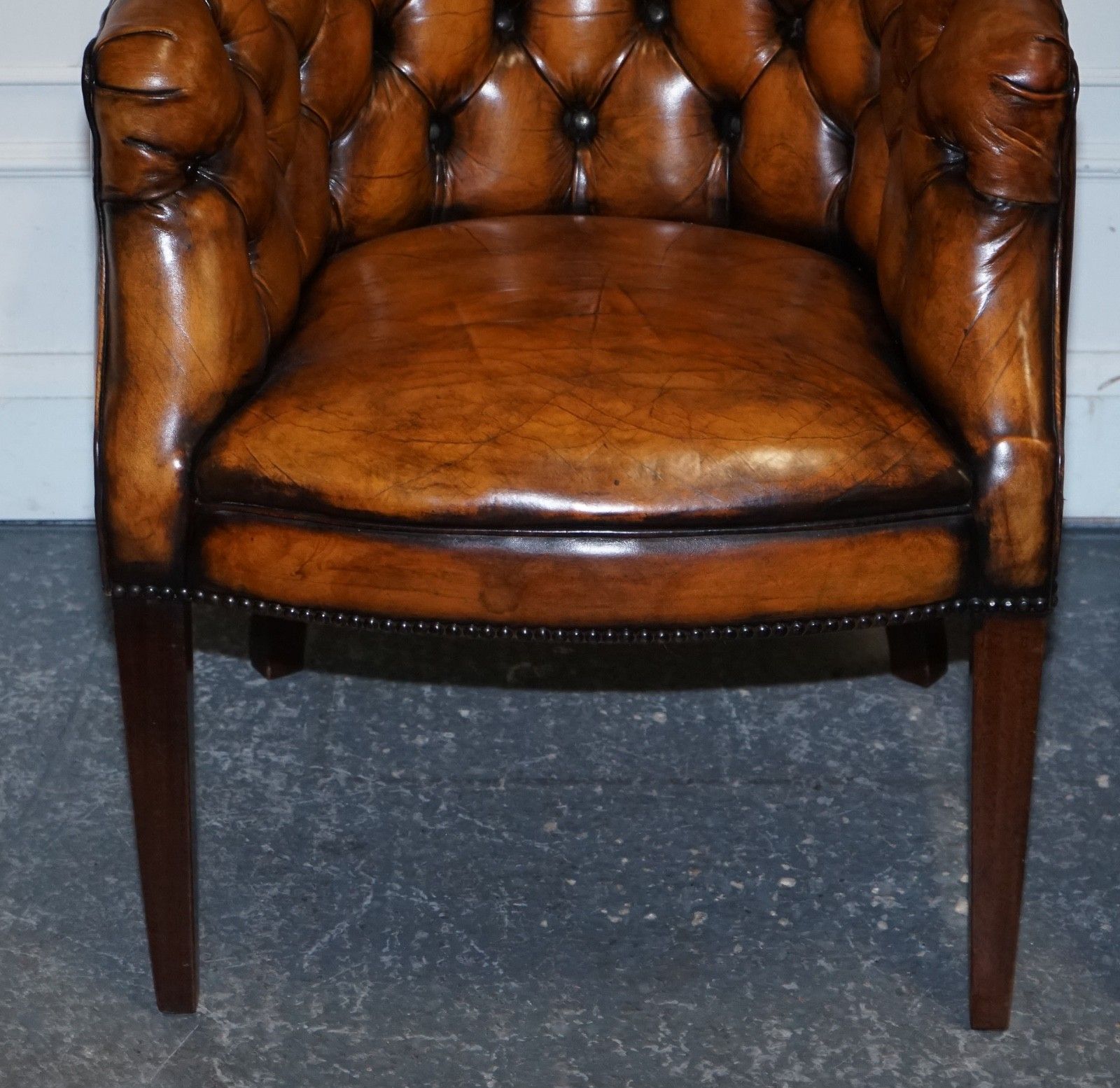 Set Of Four English Chesterfield Hand Dyed Leather Office Library Tub Chairs photo vintage