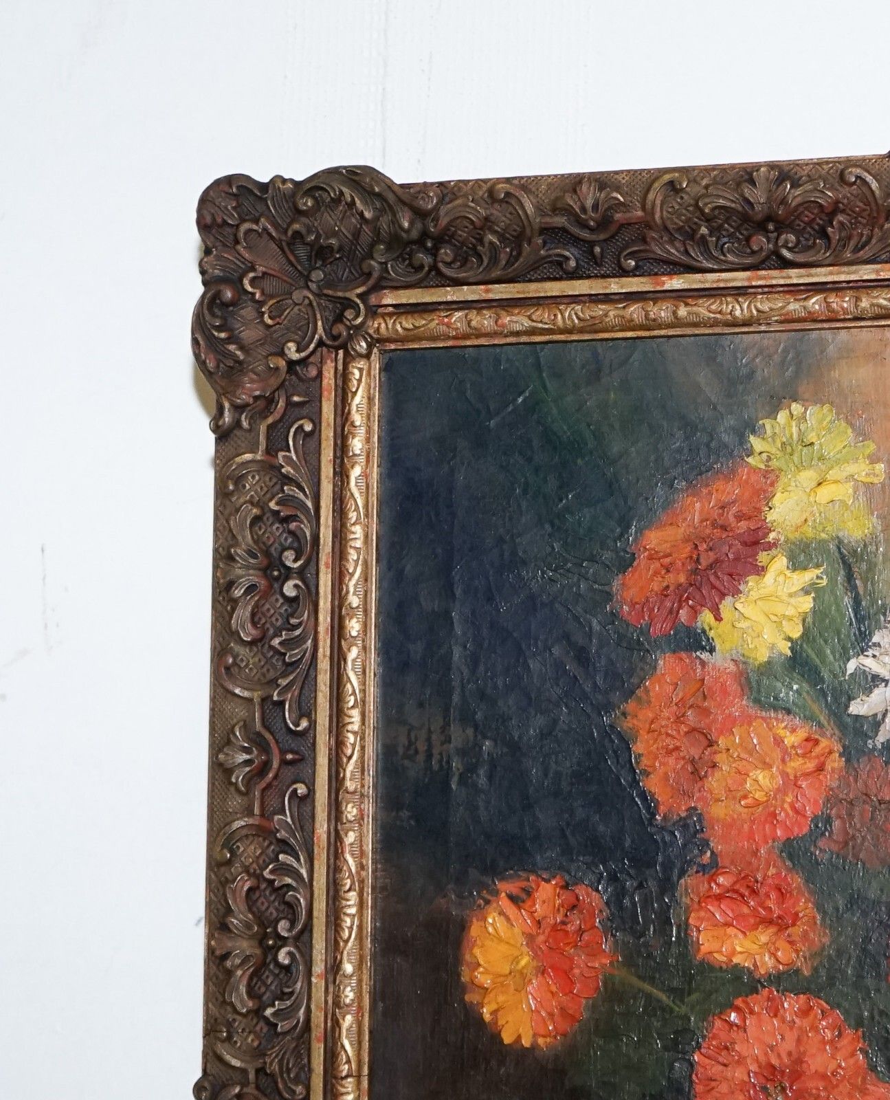 Still Life Painting Floral Bouquet Gilted Frame Signed Russel White 1953 photo vinterior