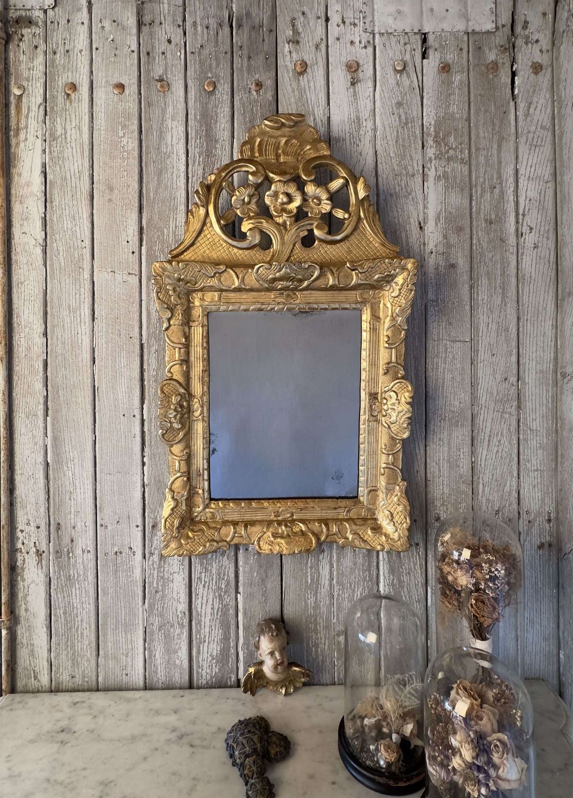 Antique French Giltwood Mirror – Rococo Style Late 18th – Early 19th Century photo furniture