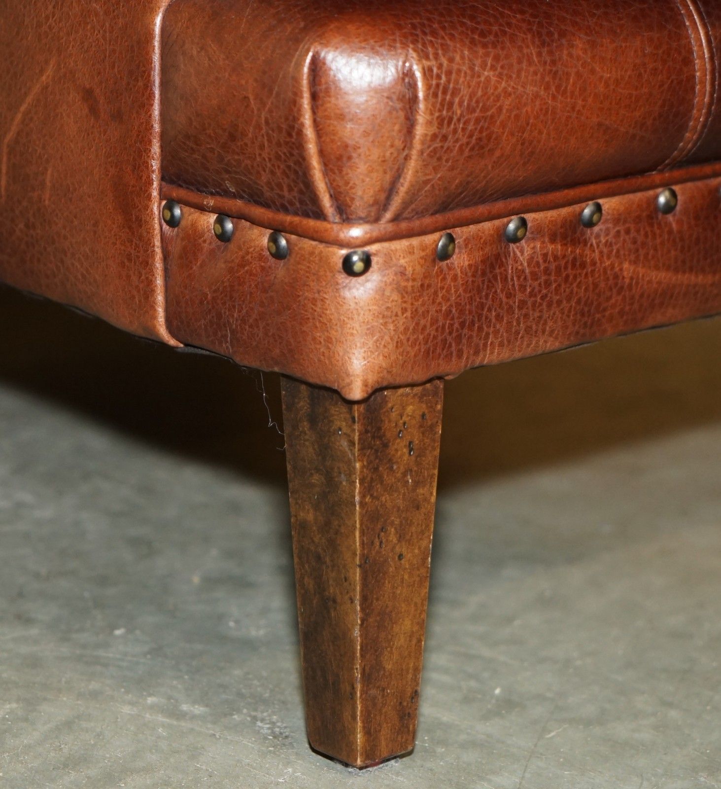 photo for sale Lovely Brown Leather Chesterfield Tufted Kilim Upholstered Library Armchair