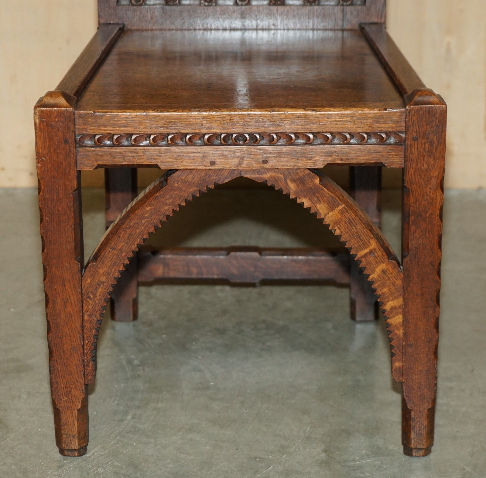 Furniture Antique Carved English Oak Side Hall Chair With Armorial Crest Coat Of Arms photo