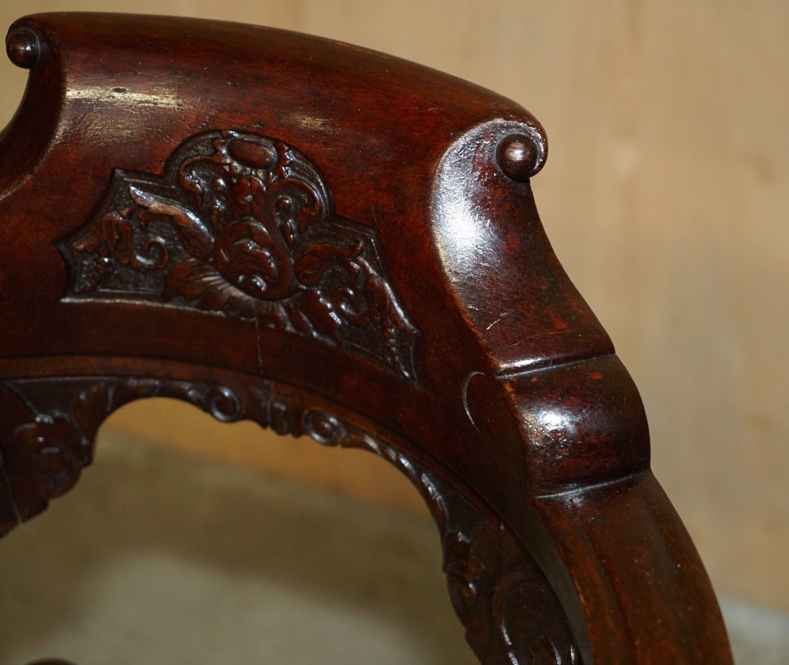Antique Victorian Hand Carved Mahogany Ships Captains Cast Iron Base Armchair photo 1850.0
