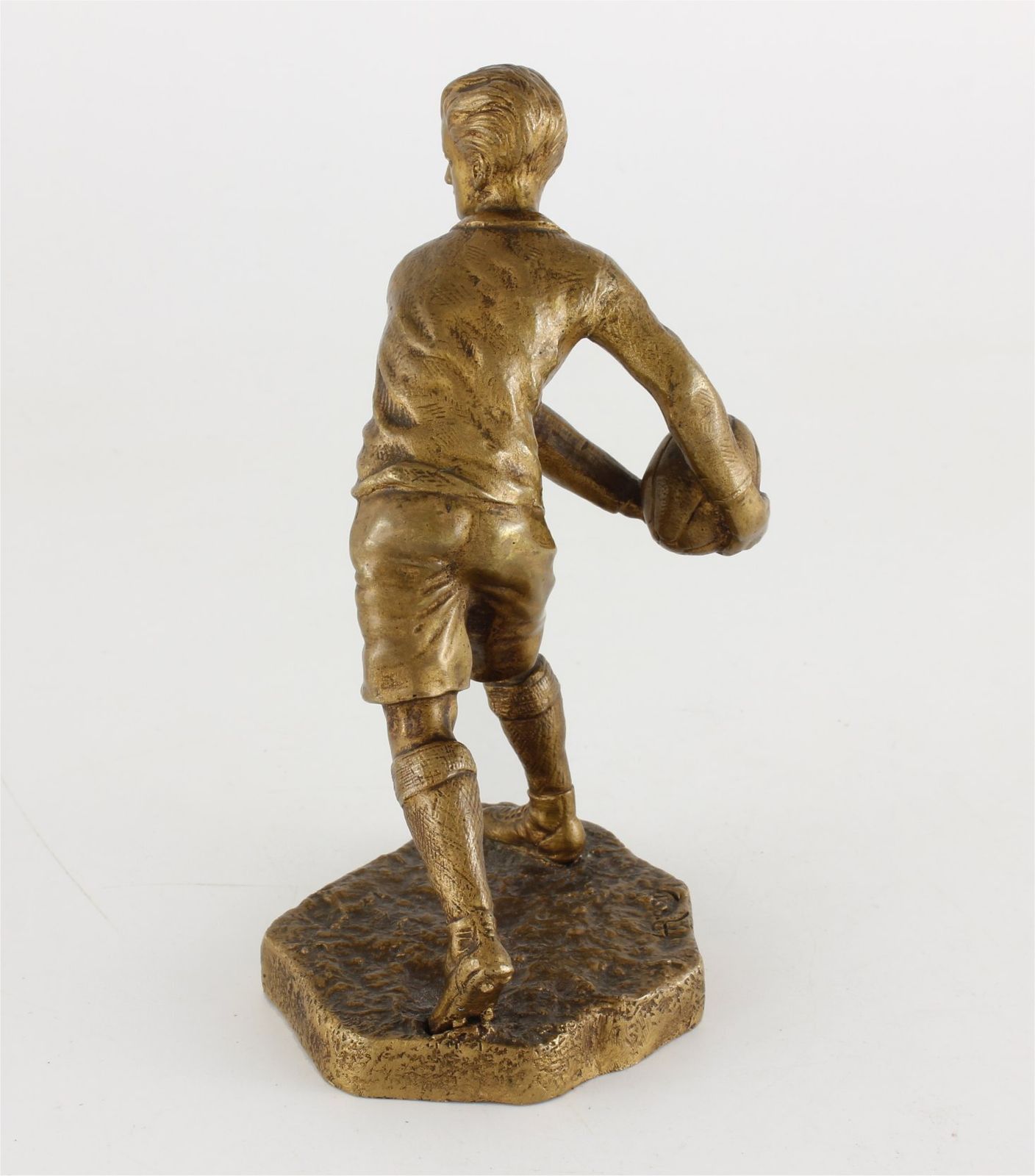 Gilt Bronze Rugby Player Statue. H Risch Rugby Figure & Ball. C1880 photo Art