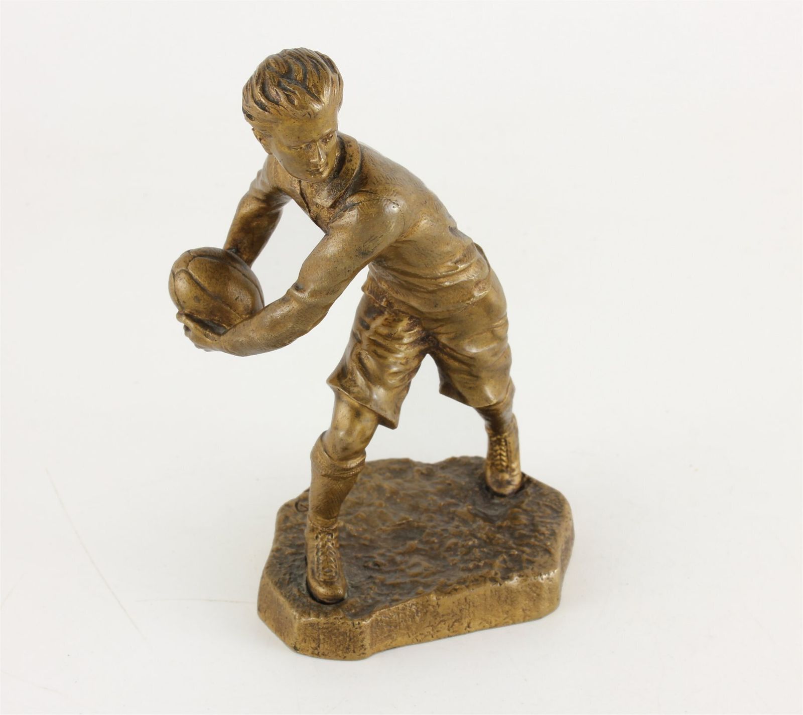 Gilt Bronze Rugby Player Statue. H Risch Rugby Figure & Ball. C1880 photo vintage