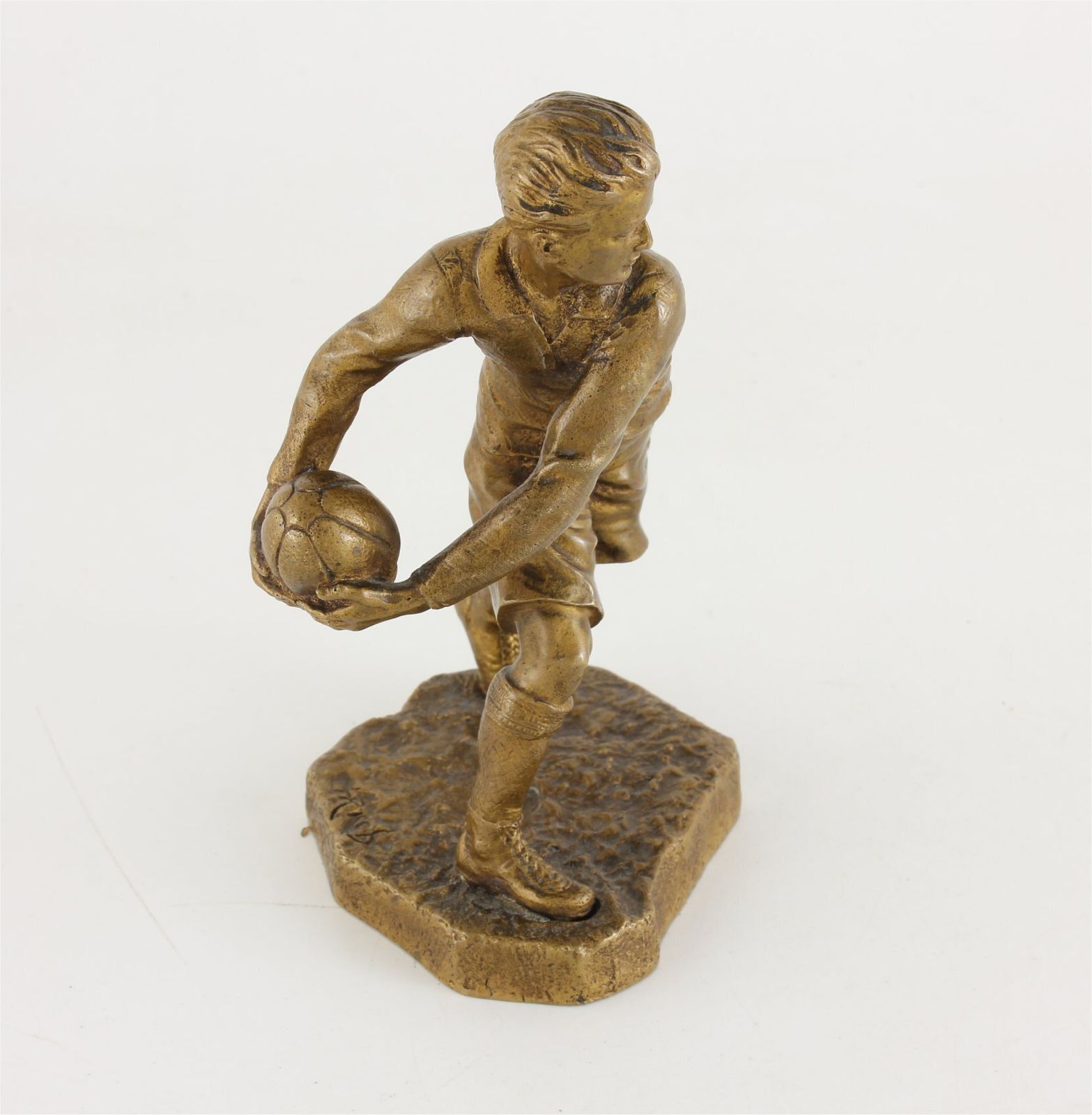 photo furniture Gilt Bronze Rugby Player Statue. H Risch Rugby Figure & Ball. C1880