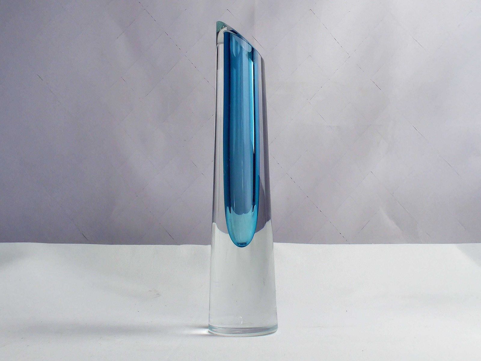 Mid Century Sculptural Sommerso Block Vase In Aqua Marine Blue And Clear Glass By Bretislav Novak, Czech Republic, 1950s photo for sale