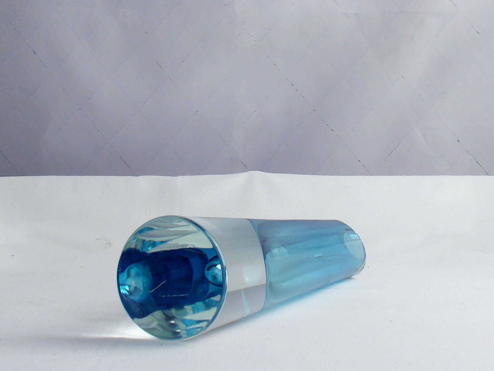 Mid Century Sculptural Sommerso Block Vase In Aqua Marine Blue And Clear Glass By Bretislav Novak, Czech Republic, 1950s photo vinterior