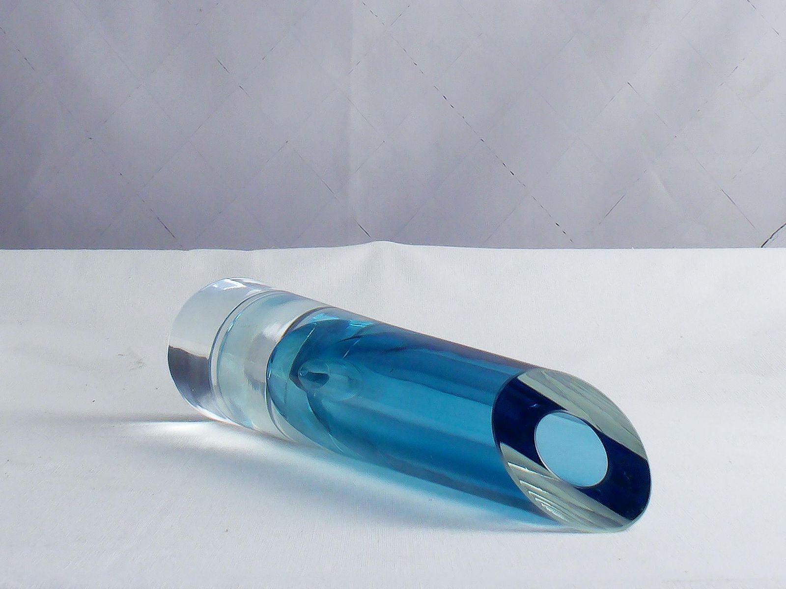 Mid Century Sculptural Sommerso Block Vase In Aqua Marine Blue And Clear Glass By Bretislav Novak, Czech Republic, 1950s photo vintage