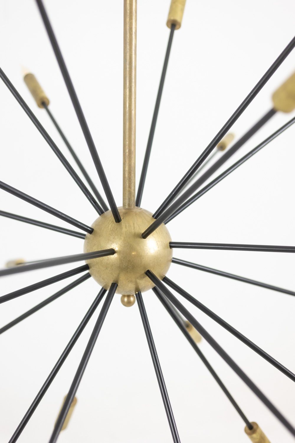 Sputnik Shaped Chandelier In Patinated Gold Plated Brass And Black Lacquer. Contemporary. photo furniture