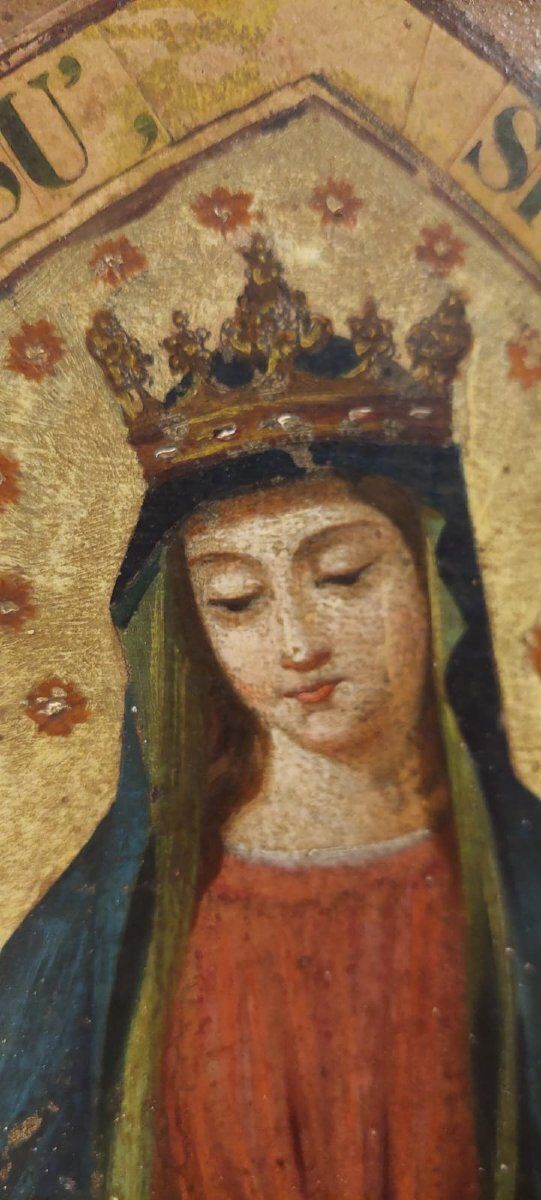 Madonna And Child Canvas Painting Original Gilded Frame 19th Century photo furniture