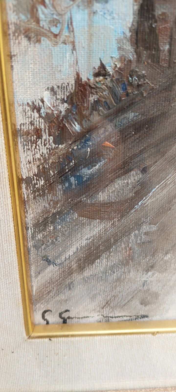 Oil Painting On Canvas Glimpse With Characters 50x70 Cm 60s 70s Signed photo vintage
