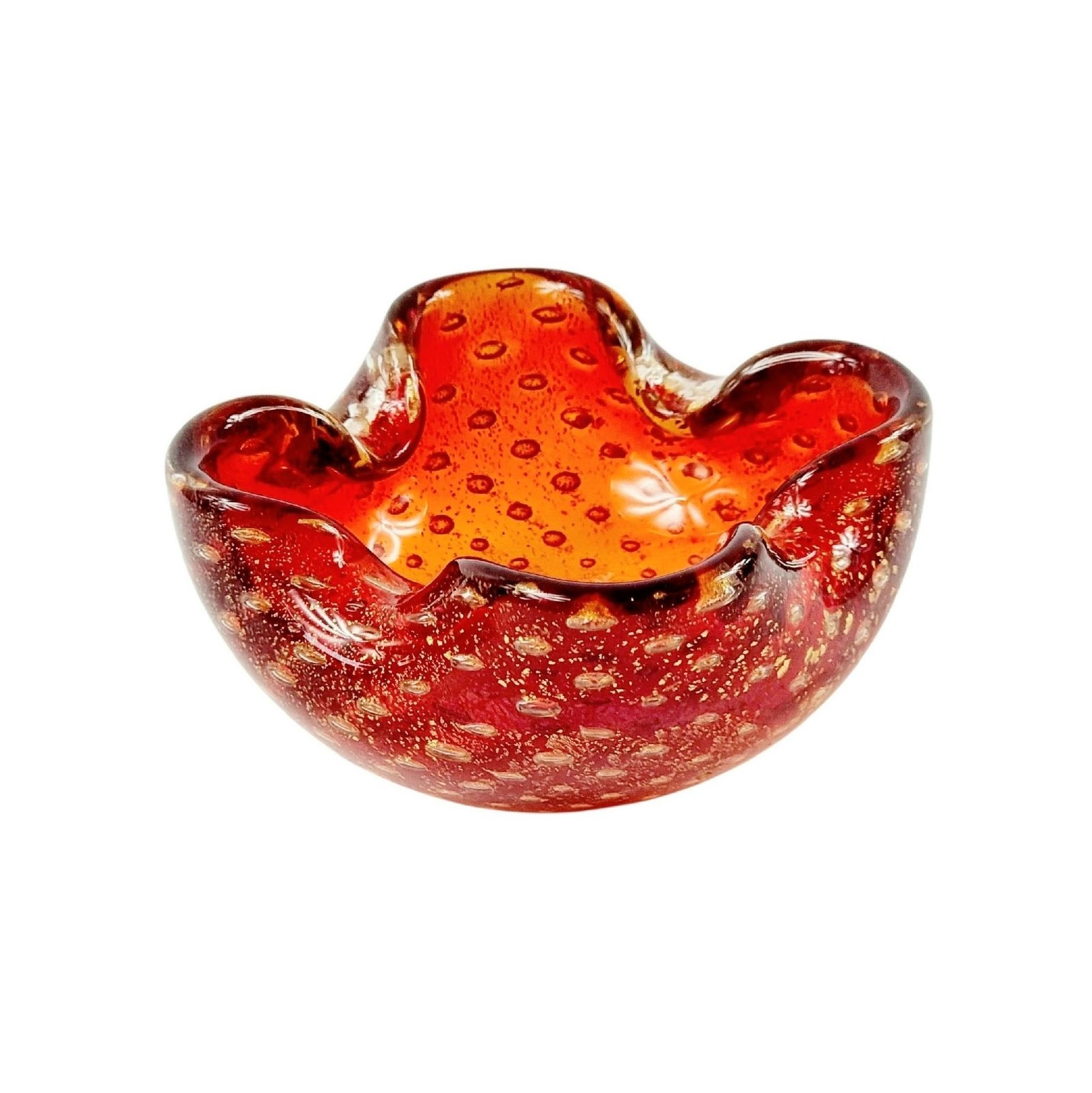 Mid Century Murano Glass Catchall Or Ashtray With Gold Dust & Air Bubbles From Barovier & Toso, Italy, 1960s