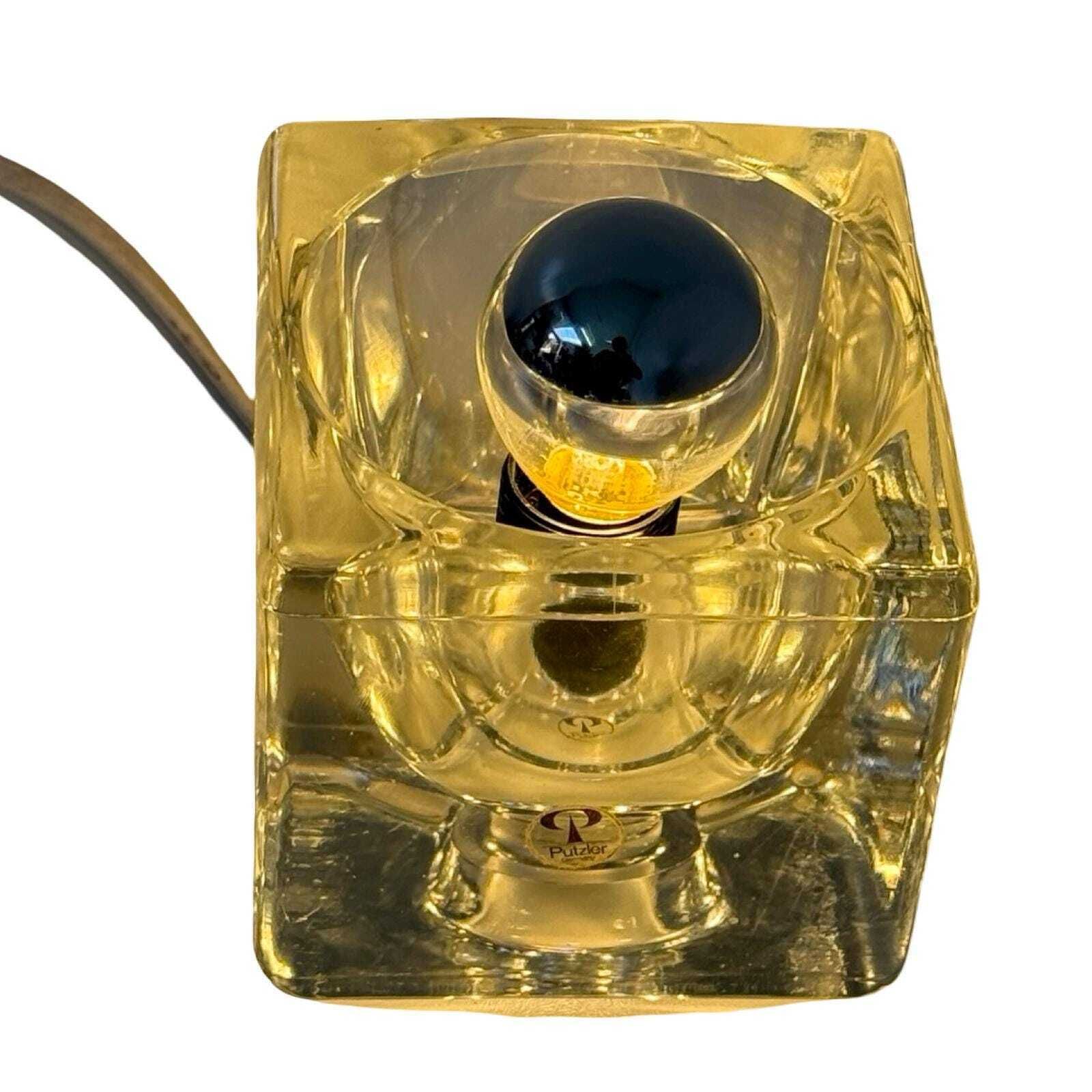 Peill & Putzler   Desk Lamp In The Shape Of A Glass Cube   Space Age / Pop Art Design   Germany   1970's (Marked, Original Sticker)