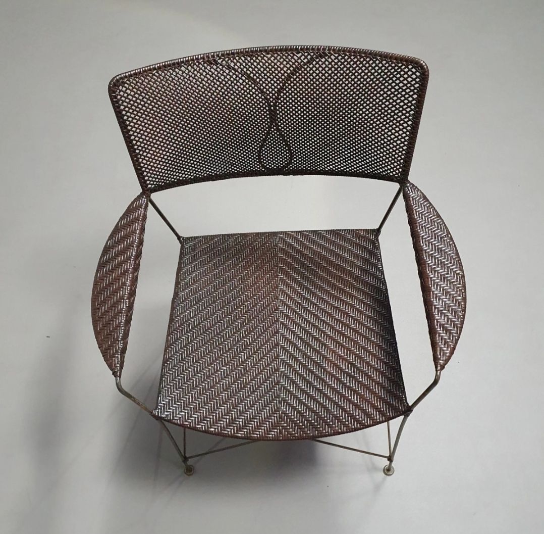 Beautiful Dining Set Designed By Yuzuru Yamakawa. The Chairs And Table Are Made Of Wiredmetal With Woven Rattan. photo for sale