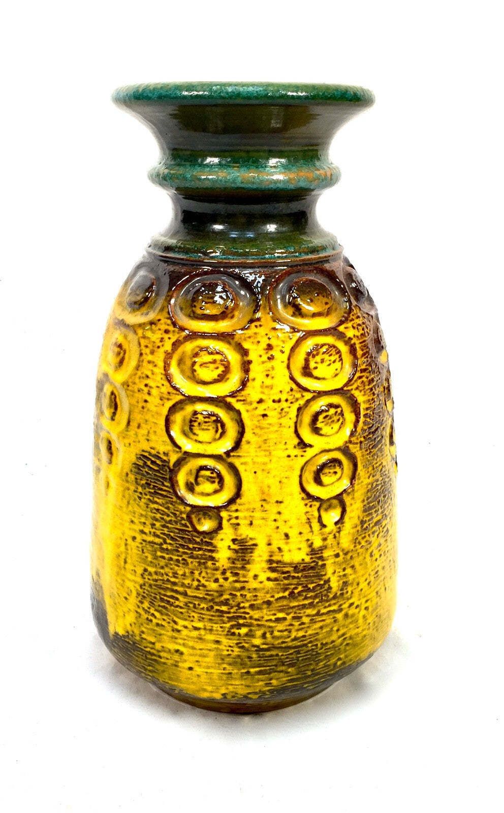 Vintage Carstens Austria / West German Pottery Vase / Yellow & Green 1970s photo vinterior