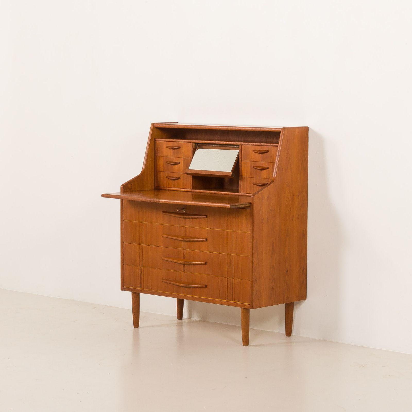 Danish Teak Mid Century Modern Secretaire Cabinet With A Desk And Vanity, 1960s photo for sale