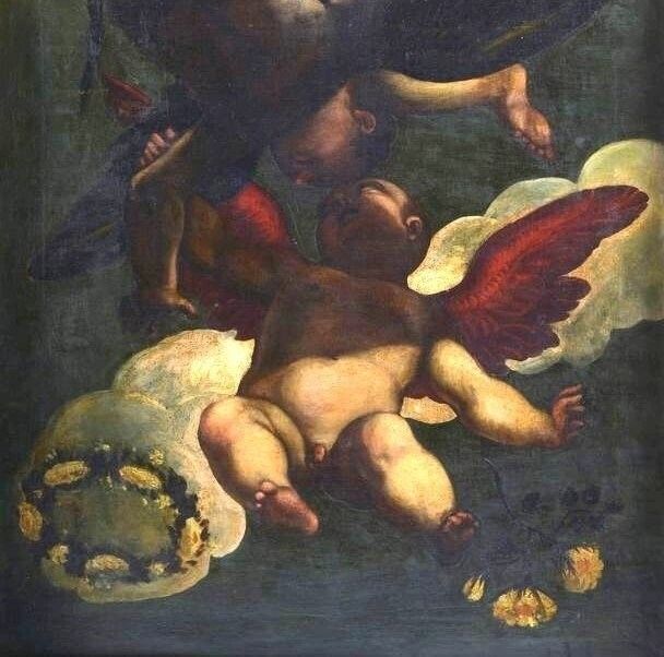Large Antique Oil Painting On Canvas, 17th Century Venetian School, Antique Frame photo for sale