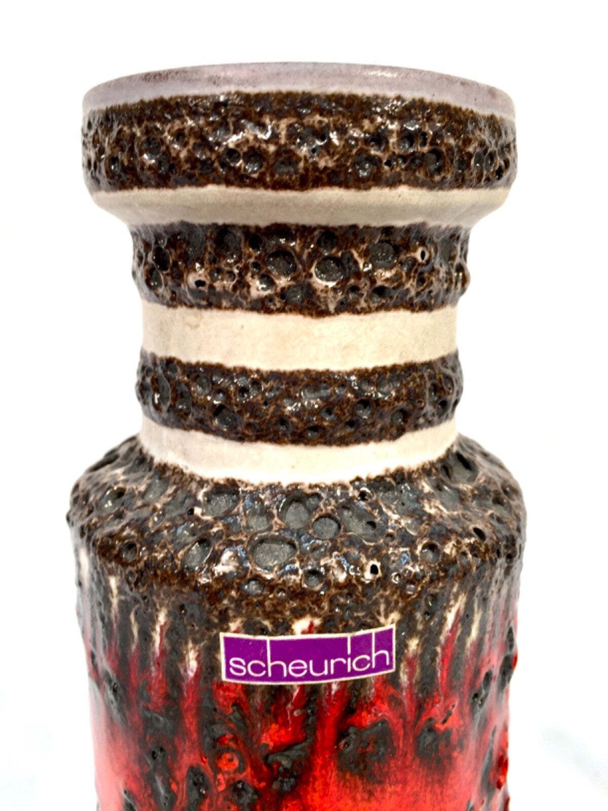 Vintage West German Pottery Scheurich Lava Red / Black Vase Retro 1970s photo for sale