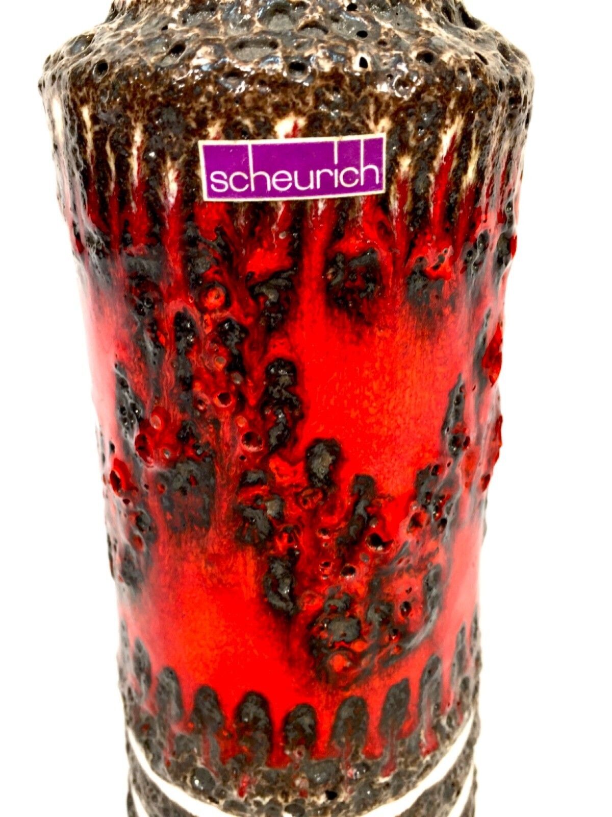 Vintage West German Pottery Scheurich Lava Red / Black Vase Retro 1970s photo Home Decor
