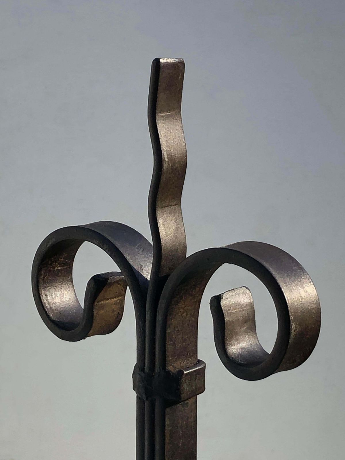 Pair Of Wrought Iron Art Deco Neoclassical Shabby Chic Andirons, France 1930 photo for sale