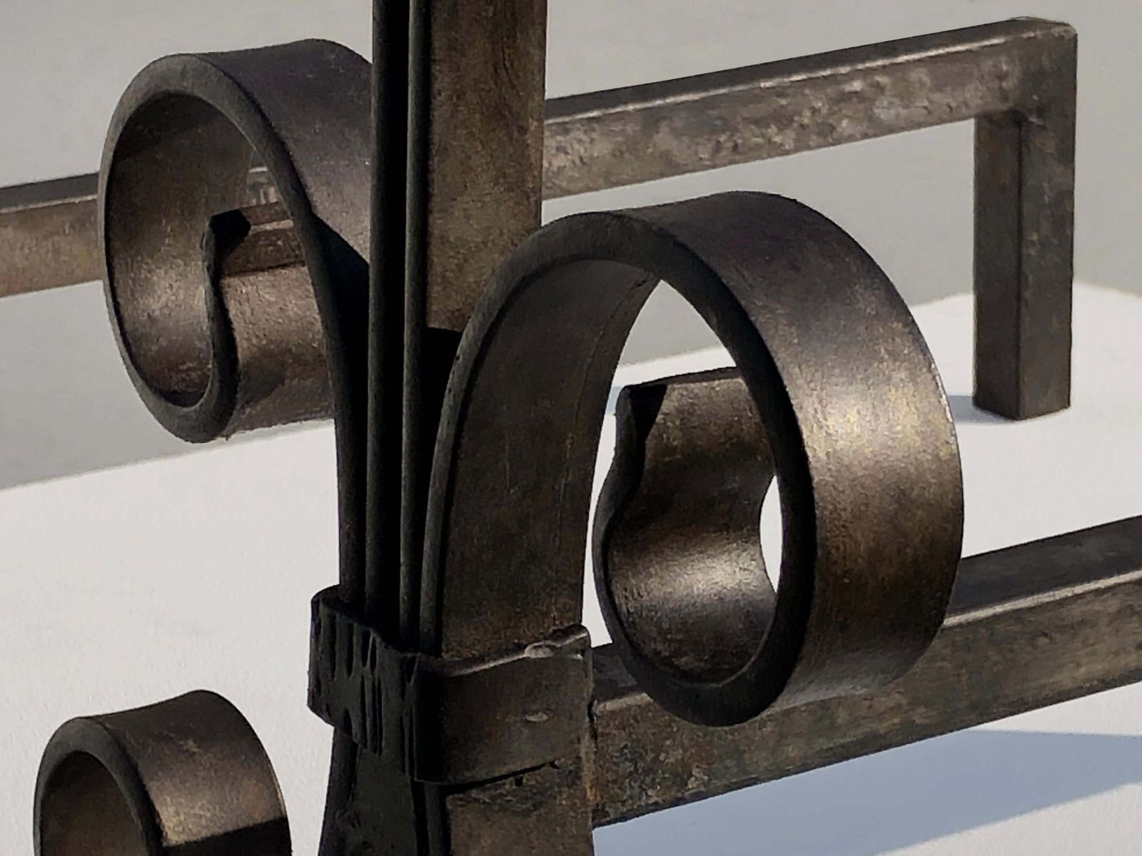 Pair Of Wrought Iron Art Deco Neoclassical Shabby Chic Andirons, France 1930 photo vinterior