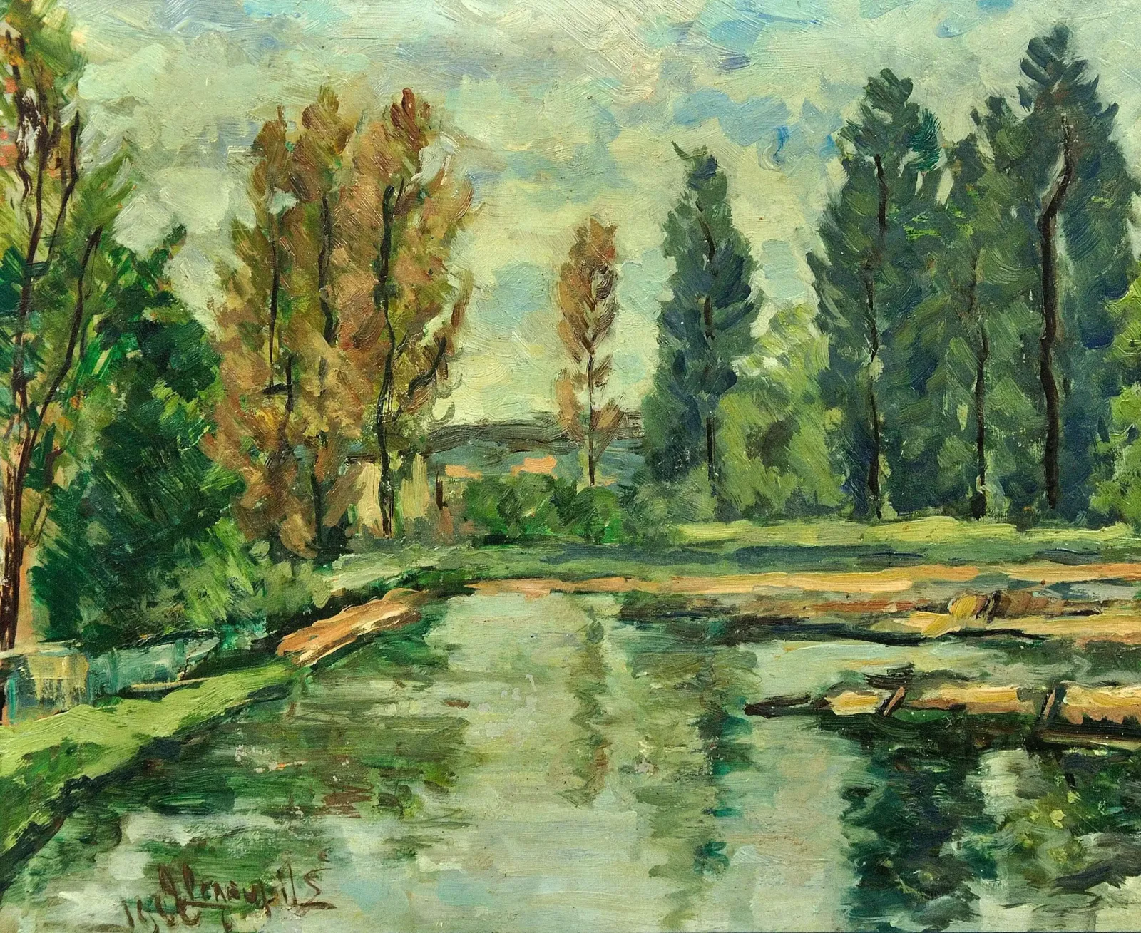 Henri Joseph Pauwels 1903 To 1983. Belgian. Paysage Arboré. Wooded Landscape. Framed Provincial Oil Painting. Flanders Artist. photo furniture