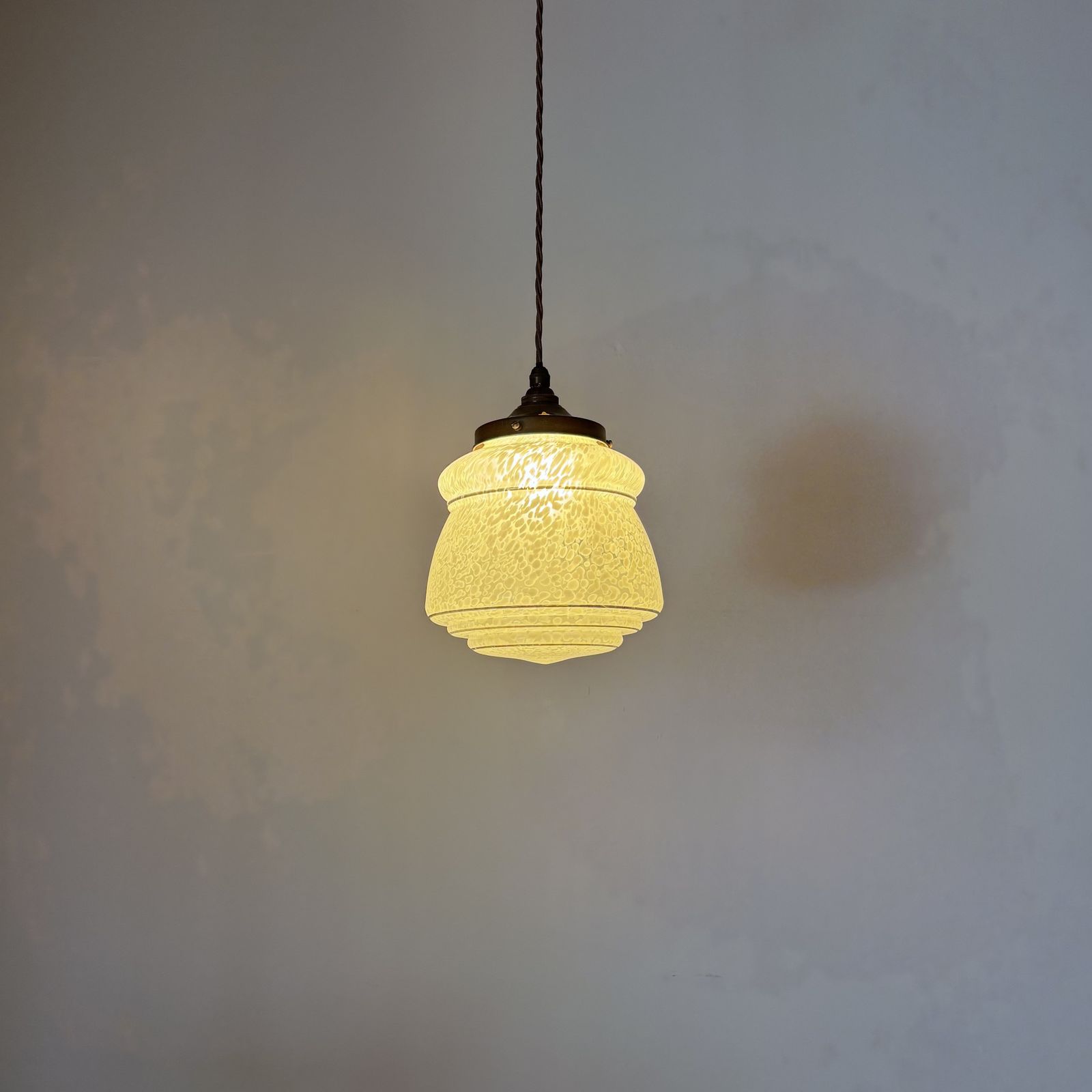 Enclosed White Mottled Glass Shade With Gold Band Details photo 175.0