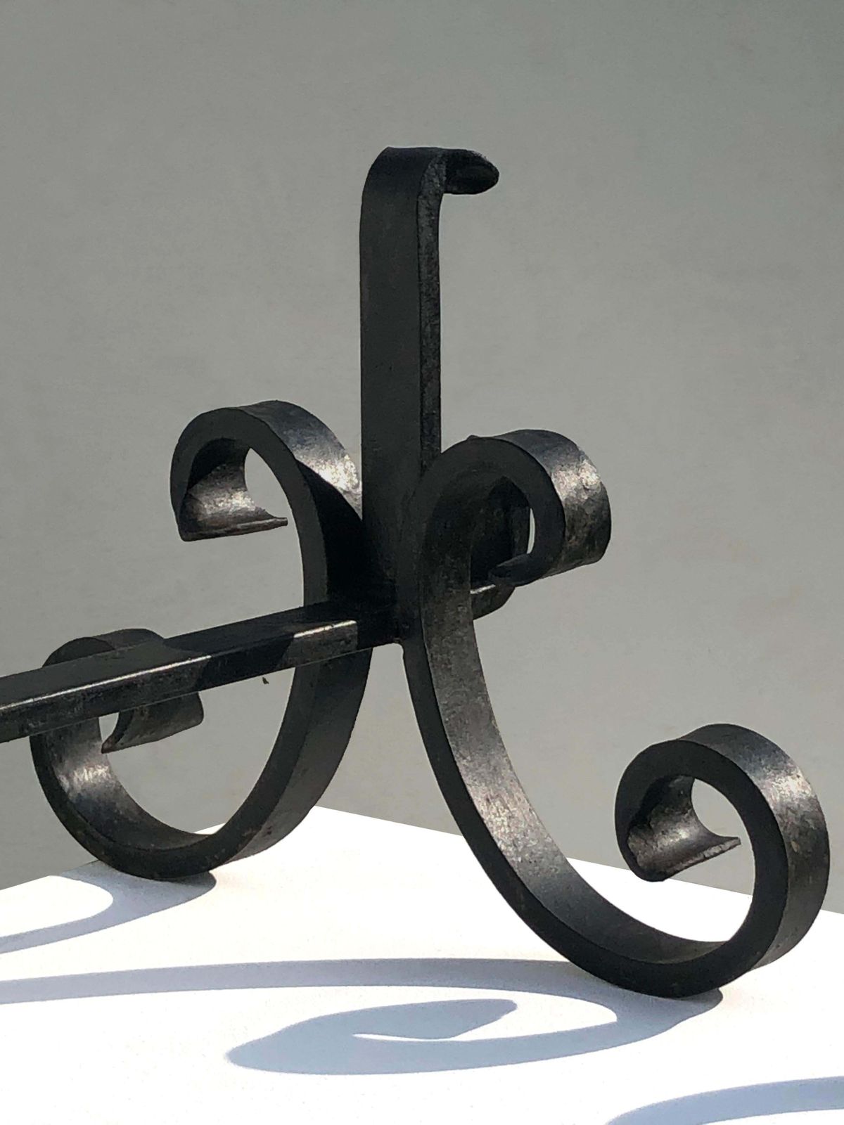 Pair Of Brutalist Neoclassical Shabby Chic Wrought Iron Andirons, France 1960 photo buy