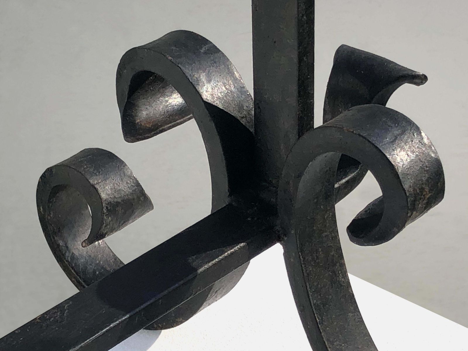 photo furniture Pair Of Brutalist Neoclassical Shabby Chic Wrought Iron Andirons, France 1960
