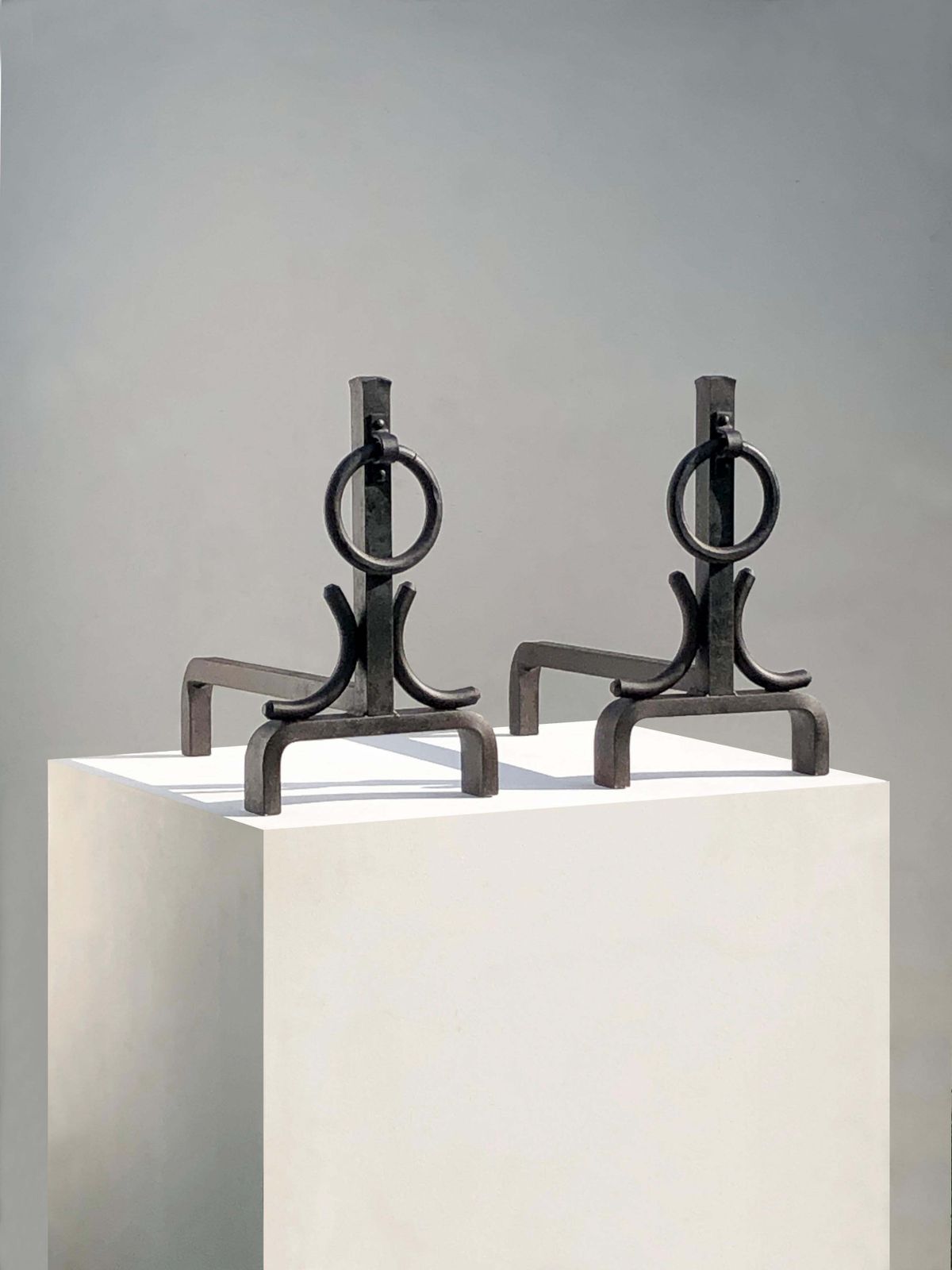 Pair Of Brutalist Modernist Shabby Chic Wrought Iron Andirons, France 1960 photo furniture
