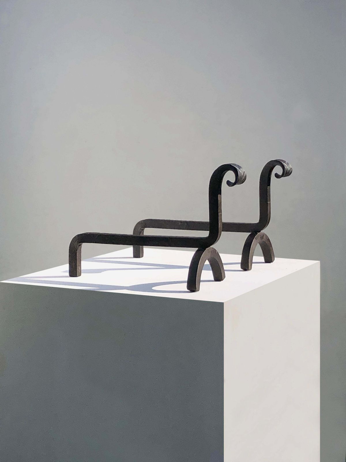 Pair Of Art Deco Brutalist Shabby Chic Wrought Iron Andirons, France 1960 photo furniture