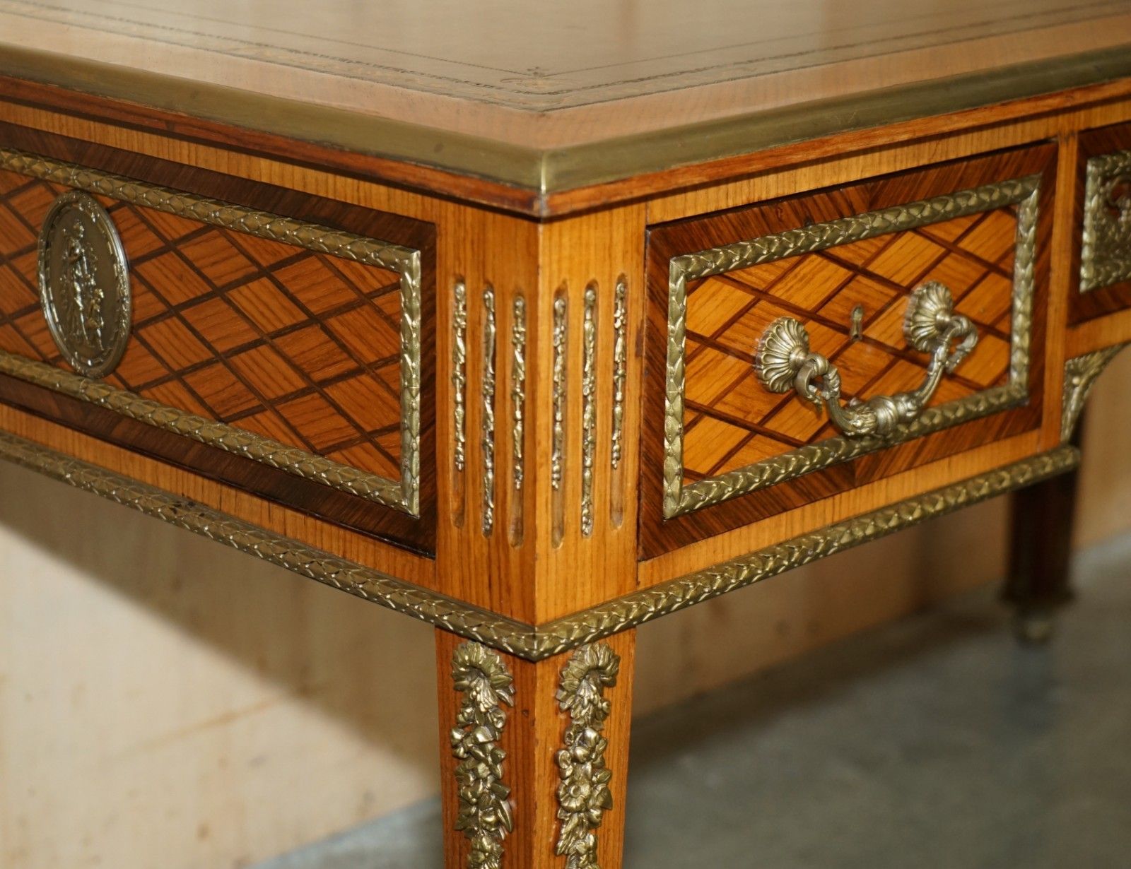 5950.0 Restored Antique Late 19th Century Louis XVI Ormolu Mounted Bureau Plat Desk photo