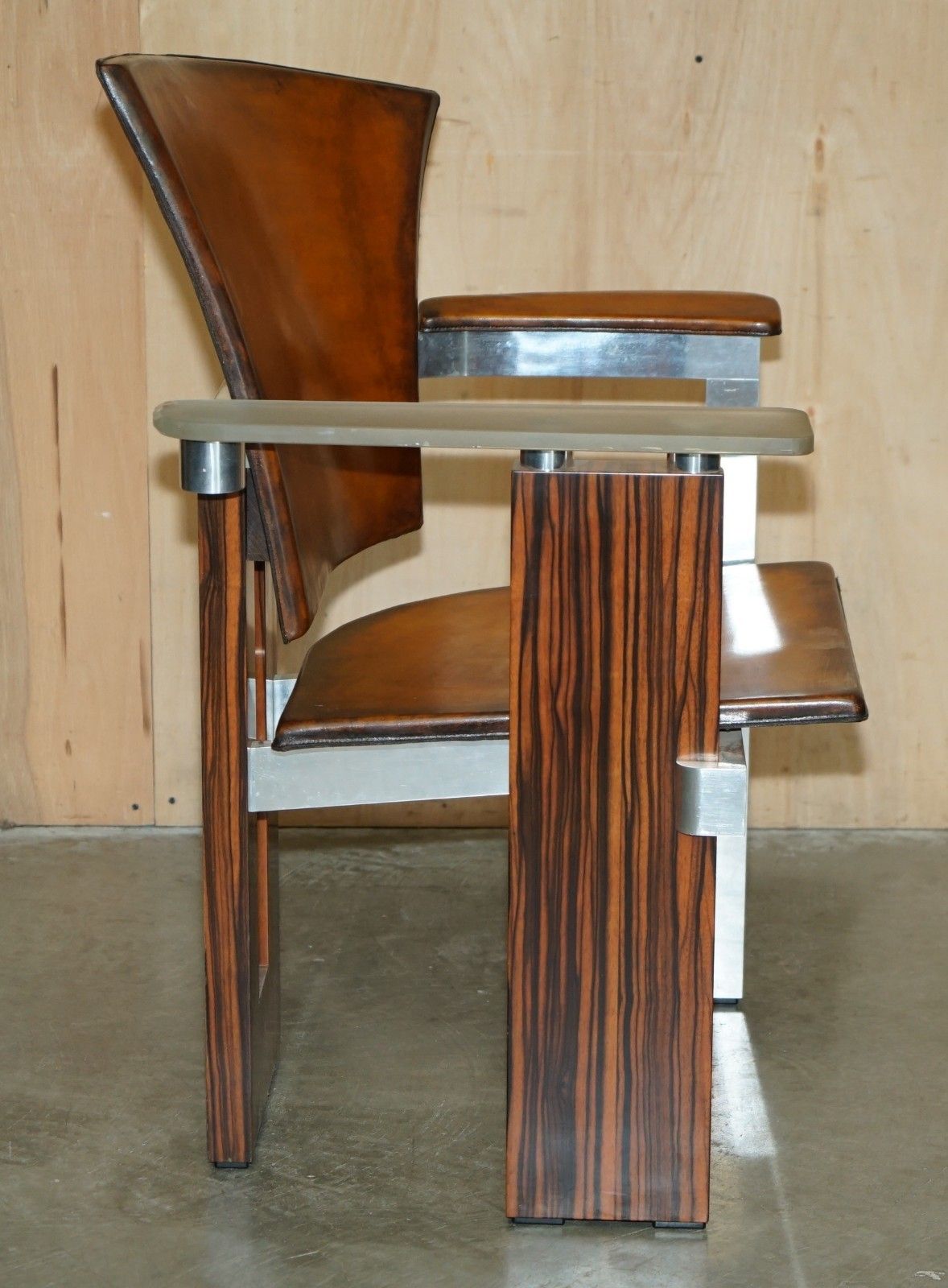 Furniture Pair Of Piece Unique 1970's French Modernist Asymmetrical Zebrano Wood Armchairs photo