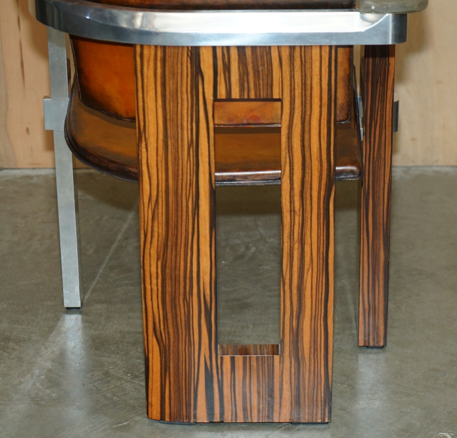 photo buy Pair Of Piece Unique 1970's French Modernist Asymmetrical Zebrano Wood Armchairs