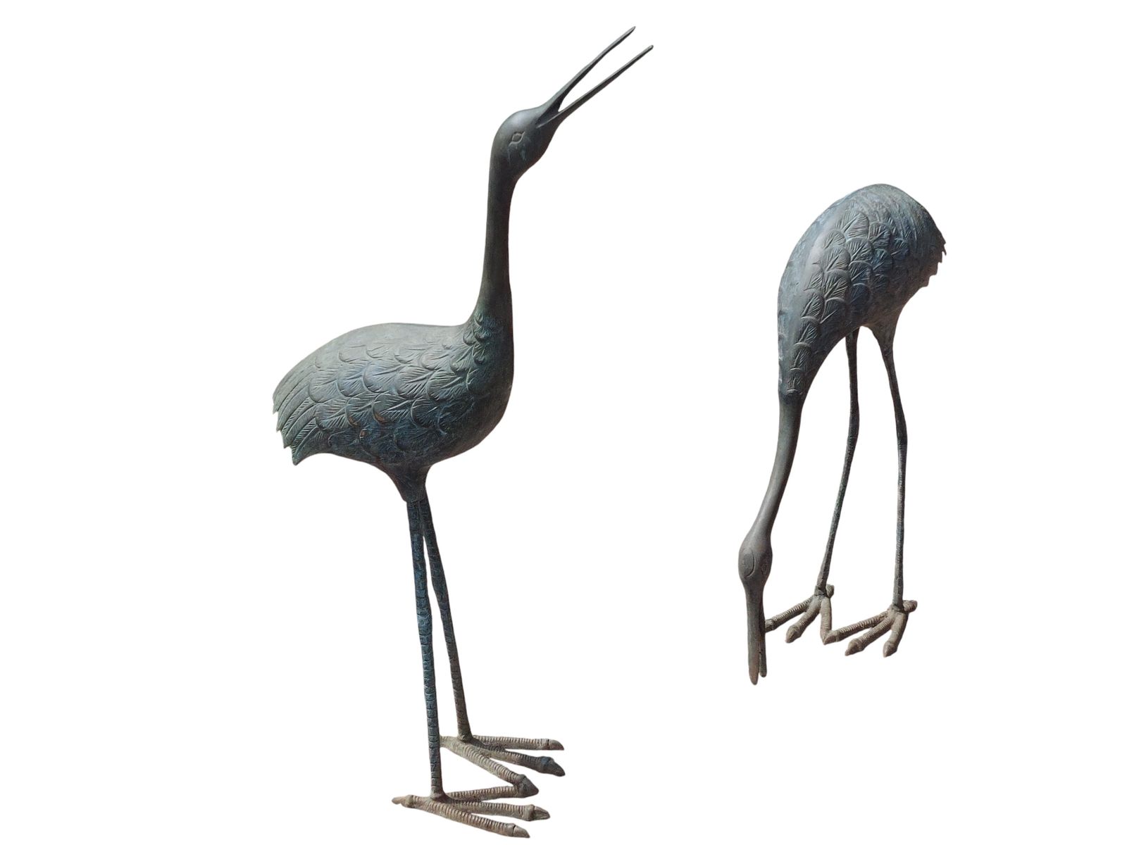 photo furniture Vintage Pair Of Large Life Sized Weathered Bronze Cranes