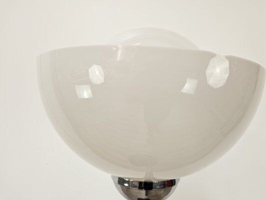 Mid Century Floor Lamp In Metal And White Glass, 1970s photo for sale