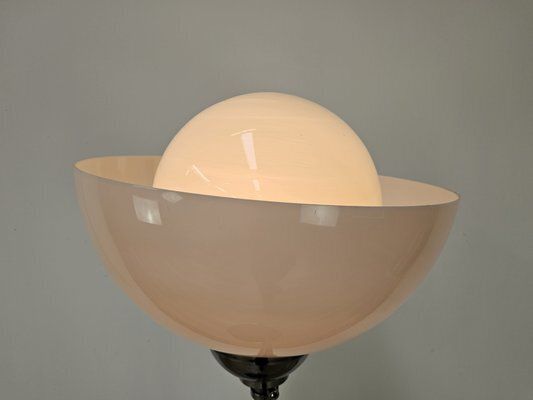 Mid Century Floor Lamp In Metal And White Glass, 1970s photo vintage