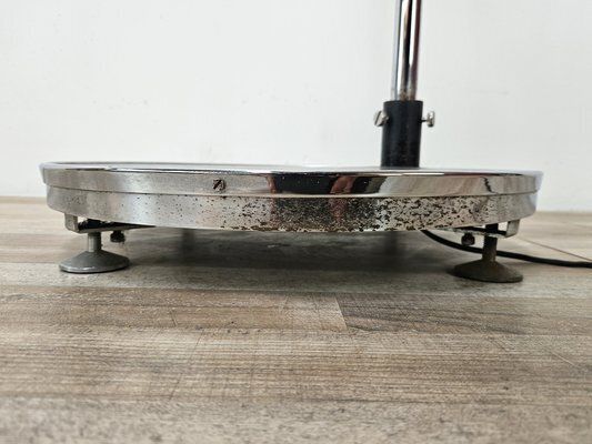 photo vintage Mid Century Floor Lamp In Metal And White Glass, 1970s