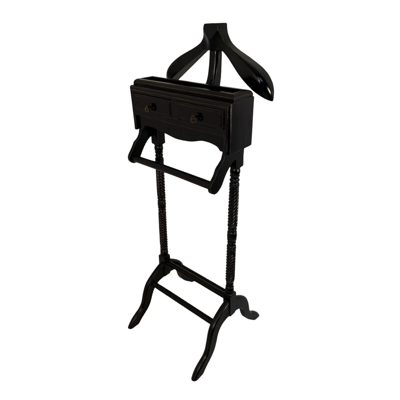 Dressboy / Valet Stand   Made In England   Two Drawers And Twisted Wooden Frame   Colonial Style   Black